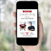 Red Fun Script Photo Afstuderen BBQ Party Kaart