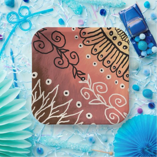 Red Funny Art Pattern Papieren Bordje (Feest)