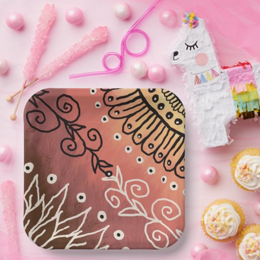 Red Funny Art Pattern Papieren Bordje (Feest)