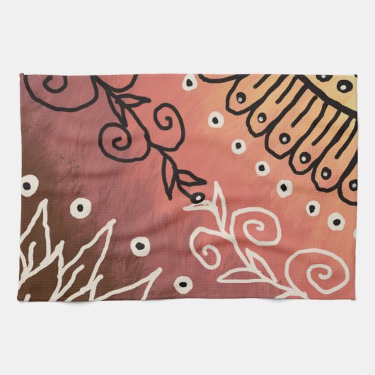 Red Funny Art Pattern Theedoek (Horizontaal)