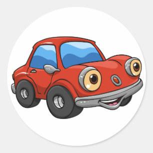 Red Funny car cartoon - Kies achtergrondkleur Ronde Sticker