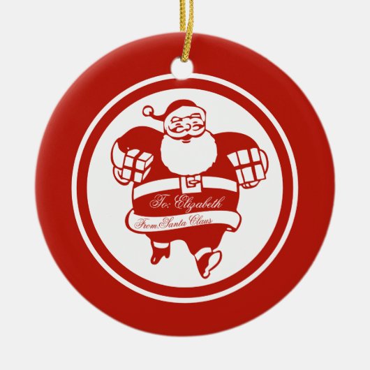 Red Funny Cute Santa Claus, aangepaste naam of tek Keramisch Ornament (Voorkant)
