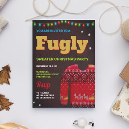 Red Funny Fllly Ugly Sweater Kerstparty Kaart