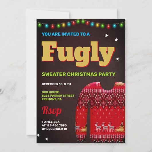Red Funny Fllly Ugly Sweater Kerstparty Kaart (Voorkant)