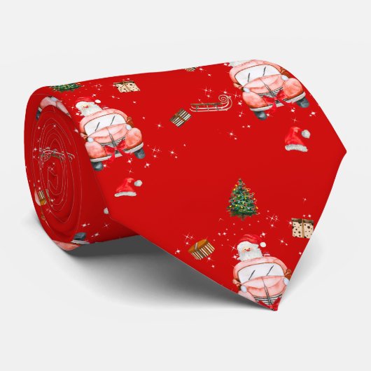 Red funny Happy Santa Christmas gift for husband Stropdas (Opgerold)