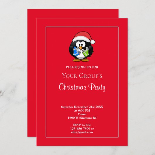 Red Funny kerstparty uitnodiging (Voorkant / Achterkant)