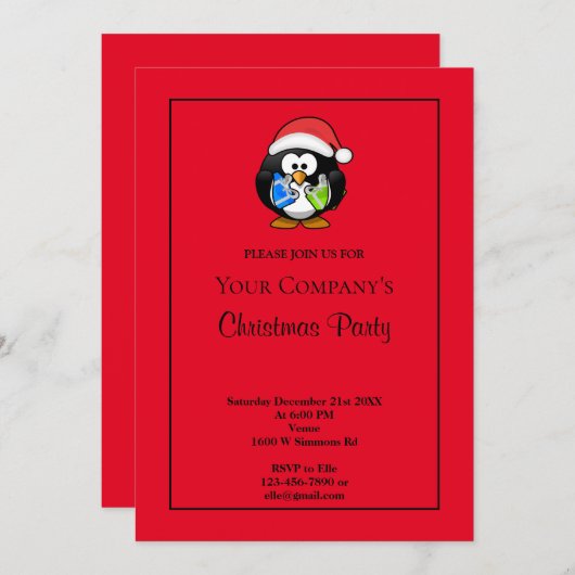Red Funny kerstparty uitnodiging (Voorkant / Achterkant)