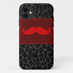Red Funny Mustache en Leopard Print Case-Mate iPhone Case