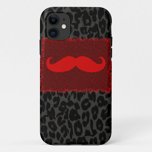 Red Funny Mustache en Leopard Print Case-Mate iPhone Case (Achterkant)
