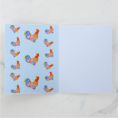 Red Funny Rooster Cochmak Blue Birthday Card Kaart (Binnen)
