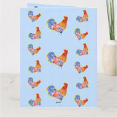 Red Funny Rooster Cochmak Blue Birthday Card Kaart (Achterkant)