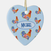 Red Funny Rooster Cocrek Blue and White Spots C Keramisch Ornament (Rechts)