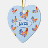 Red Funny Rooster Cocrek Blue and White Spots C Keramisch Ornament (Links)