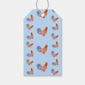 Red Funny Rooster Cocrek Blue and White Spots Cadeaulabel (Voorkant)