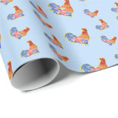 Red Funny Rooster Cocrek Blue and White Spots Cadeaupapier (Rol Hoek)