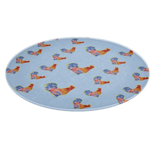 Red Funny Rooster Cocrek Blue and White Spots Cu Snijplank (Hoek)