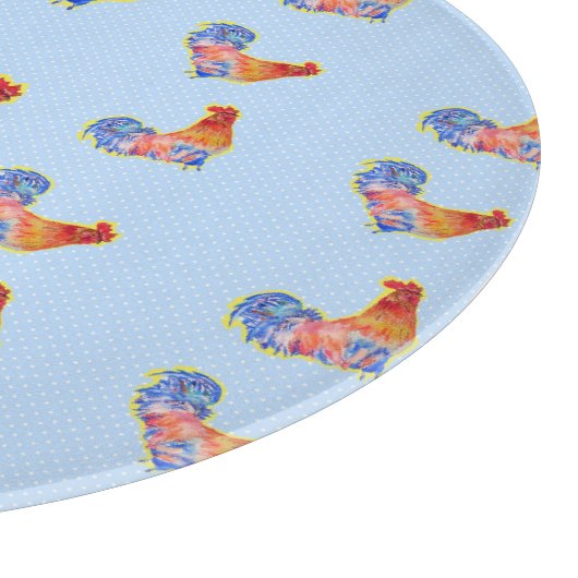 Red Funny Rooster Cocrek Blue and White Spots Cu Snijplank (Hoek)