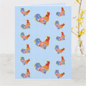 Red Funny Rooster Cocrek Blue and White Spots Kaart (Gele Bloem)