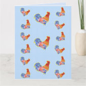 Red Funny Rooster Cocrek Blue and White Spots Kaart (Voorkant)