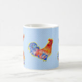 Red Funny Rooster Cocrek Blue and White Spots Koffiemok (Center)