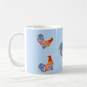 Red Funny Rooster Cocrek Blue and White Spots Koffiemok (Links)