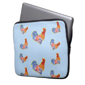 Red Funny Rooster Cocrek Blue and White Spots Laptop Sleeve (Voorkant Links)