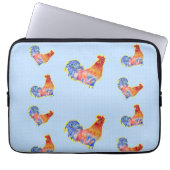 Red Funny Rooster Cocrek Blue and White Spots Laptop Sleeve (Voorkant)
