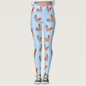 Red Funny Rooster Cocrek Blue and White Spots Leggings (Voorkant)