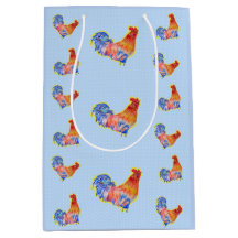 Red Funny Rooster Cocrek Blue and White Spots