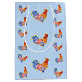 Red Funny Rooster Cocrek Blue and White Spots Medium Cadeauzakje