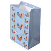 Red Funny Rooster Cocrek Blue and White Spots Medium Cadeauzakje (Achterkant Gekanteld)