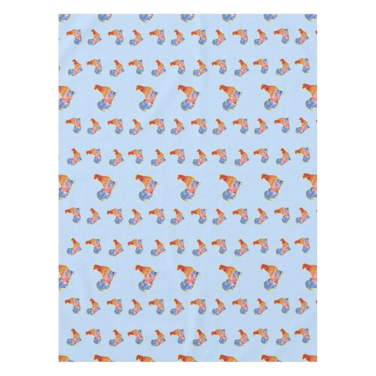 Red Funny Rooster Cocrek Blue and White Spots Tafelkleed (Voorkant)