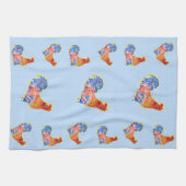 Red Funny Rooster Cocrek Blue and White Spots Theedoek (Horizontaal)