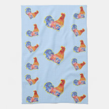 Red Funny Rooster Cocrek Blue and White Spots