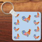 Red Funny Rooster Cocrek Blue and White Spots Tr Sleutelhanger (Voorkant)