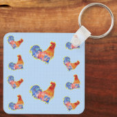 Red Funny Rooster Cocrek Blue and White Spots Tr Sleutelhanger (Achterkant)