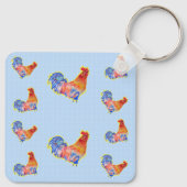 Red Funny Rooster Cocrek Blue and White Spots Tr Sleutelhanger (Achterkant)