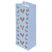 Red Funny Rooster Cocrek Blue and White Spots Wijn Cadeautas (Achterkant Gekanteld)