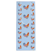 Red Funny Rooster Cocrek Blue and White Spots Wijn Cadeautas (Achterkant)