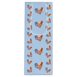 Red Funny Rooster Cocrek Blue and White Spots Wijn Cadeautas