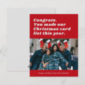 Red Funny Sarcastic Kerstlist Holiday Card Feestdagenkaart (Voorkant / Achterkant)