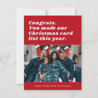 Red Funny Sarcastic Kerstlist Holiday Card