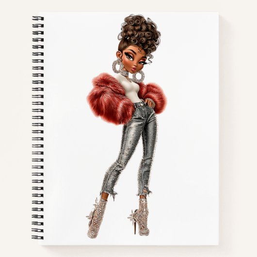  Red Fur Glam Girl Spiral Notebook Notitieboek (Voorkant)