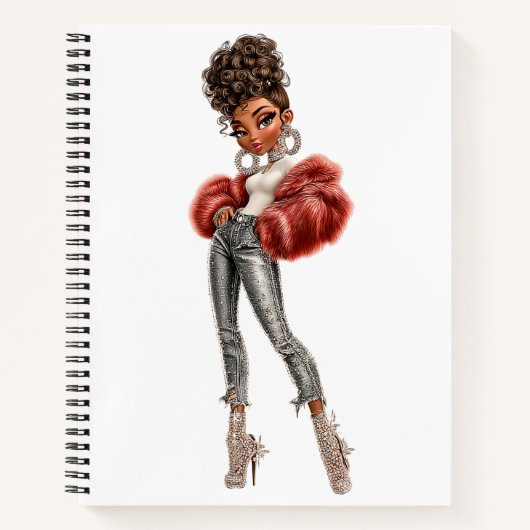 Red Fur Glam Girl Spiral Notebook Notitieboek (Voorkant)