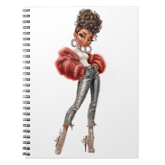 Red Fur Glam Girl Spiral Photo Notebook Notitieboek (Voorkant)