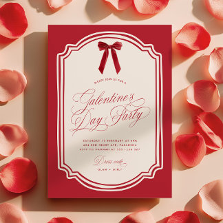 Red Galentine's Day Party Invitation with Bow Kaart