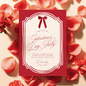 Red Galentine's Day Party Invitation with Bow Kaart