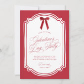 Red Galentine's Day Party Invitation with Bow Kaart (Voorkant)
