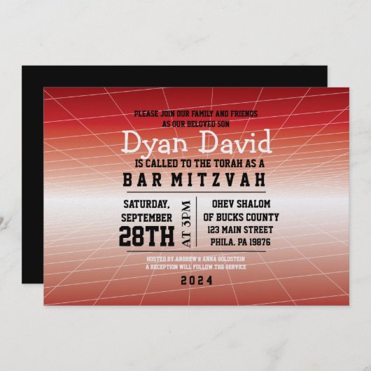 Red GAMER GAMING DIGITAL Bar Mitzvah Uitnodiging (Voorkant / Achterkant)