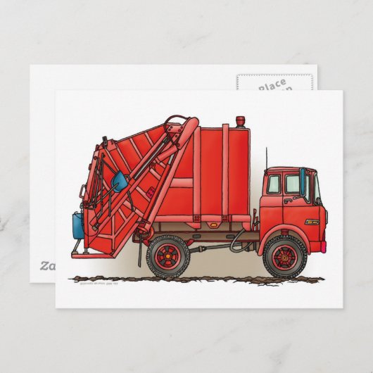 Red Garbage Truck Briefkaart (Voorkant / Achterkant)
